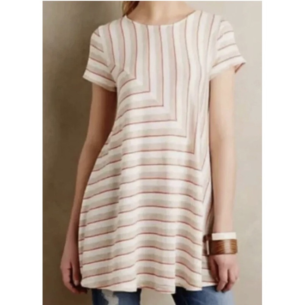 Puella Anthropologie Striped Swing Short Sleeve Tunic Top Shirt‎ Sz S